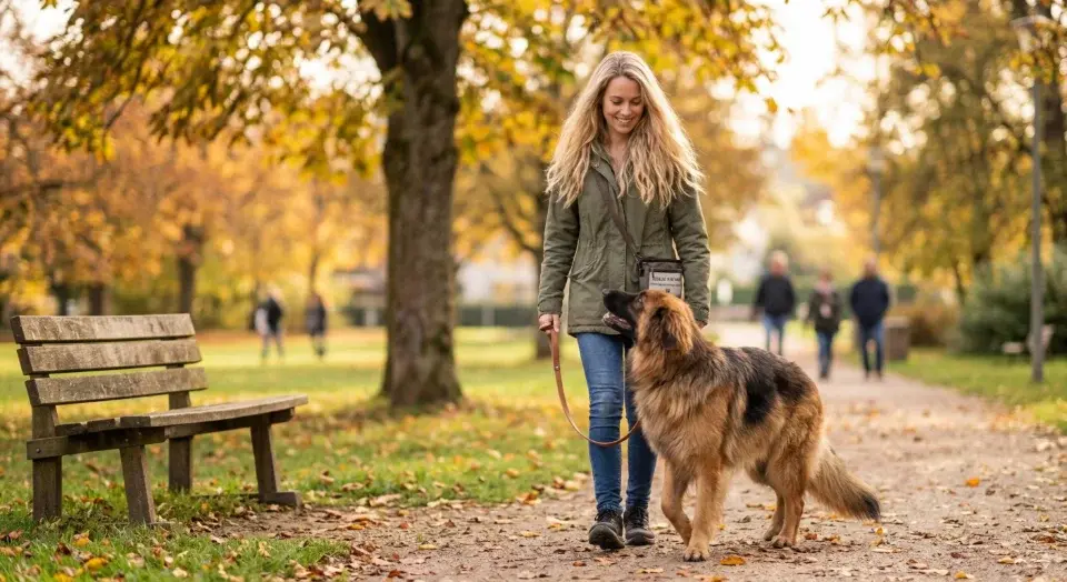 Femme chien parc automne